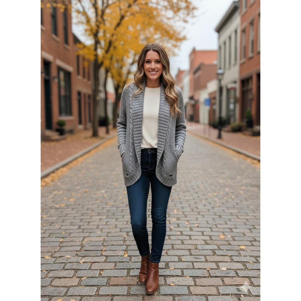 Element Women's Medium Gray Open Waterfall Cardigan Sweater Knit Shrug Jacket